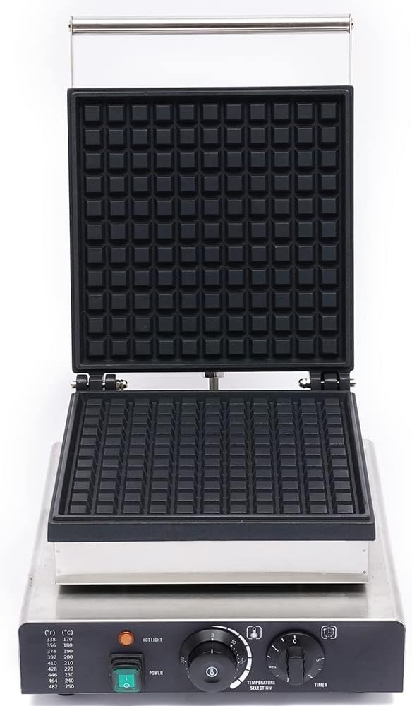 Commercial Waffle Maker Machine, Single Slice Belgian Waffle Iron 2000W Square Electric Waffle Baker Double-side Heating Stainless Steel Waffle Machine for Restaurants, Snack Bars