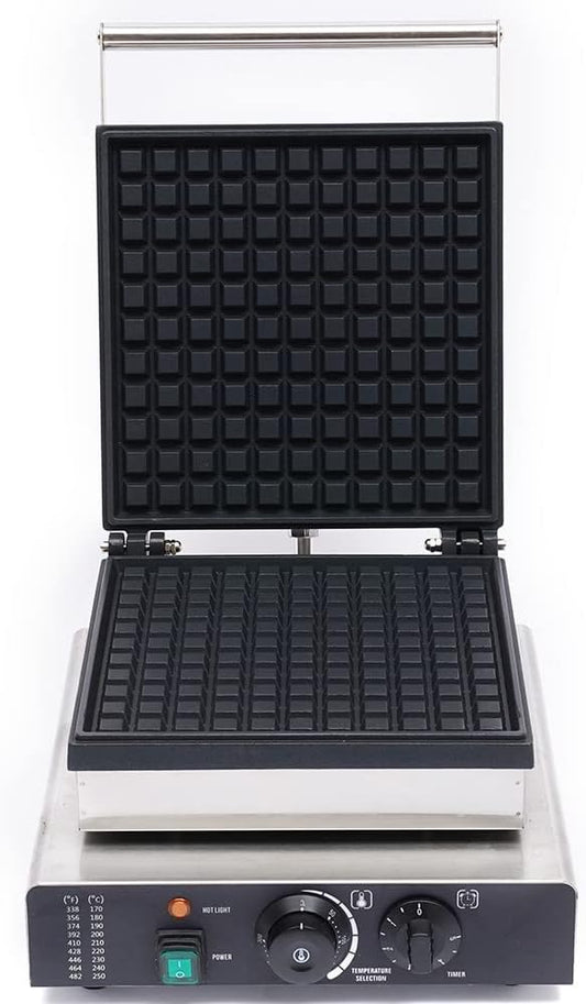 Commercial Waffle Maker Machine, Single Slice Belgian Waffle Iron 2000W Square Electric Waffle Baker Double-side Heating Stainless Steel Waffle Machine for Restaurants, Snack Bars