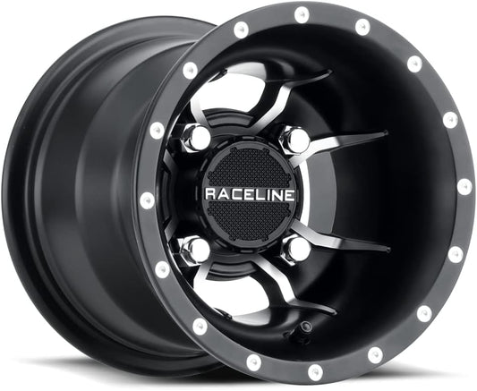 Raceline Wheels A77 MAMBA UTV\/ATV Wheel Black Machined Finish 9x8" 4x110", -34.5 mm offset\/(3.14"B\/S)