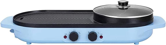 2 in 1 2000W Electric Hot Pot Oven Smokeless Barbecue Machine Home BBQ Grills Indoor Roast Meat Dish Plate Multi Cooker,Household Nonstick Electric Griddle