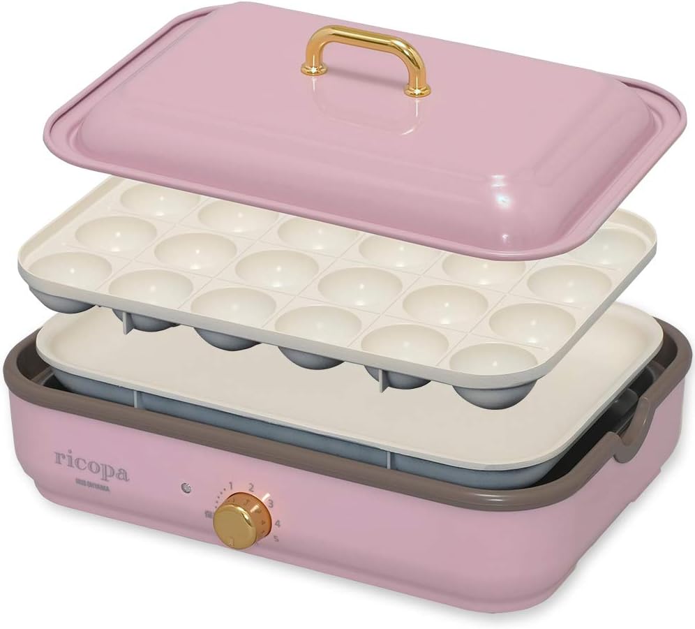 IRIS OHYAMA Mini Electric Griddle"ricopa" MHP-R102-PA (Ash Pink)【Japan Domestic genuine products】