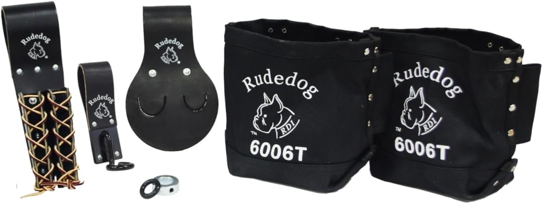 Ironworker Tool Belt Package – 6 Piece, Structural Package – Tool Holder for Spud Wrench, Bullpin, Sleever Bar, Bolt Bags - Rudedog USA #9011
