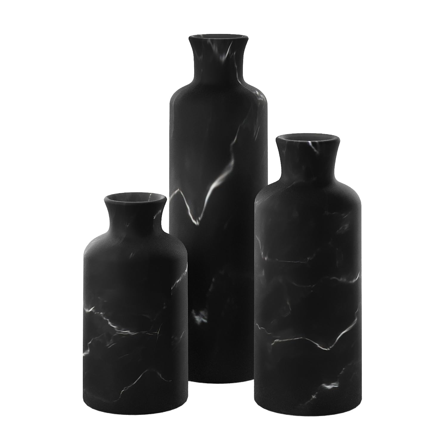 Creative Scents Black Marble Look Vase Set - Vases Home Decor, Premium Quality for Holding Pampas Grass, Dried/Fresh Flowers, Vases for Decor - Kitchen, Bedroom, Office, Living Room, or Shelf Decor