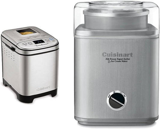 Cuisinart Bread Maker Machine, Compact and Automatic, Customizable Settings, Up to 2lb Loaves, CBK-110P1, Silver & Ice Cream Maker by Cuisinart, Ice Cream and Frozen Yogurt Machine, 2-Qt. Double