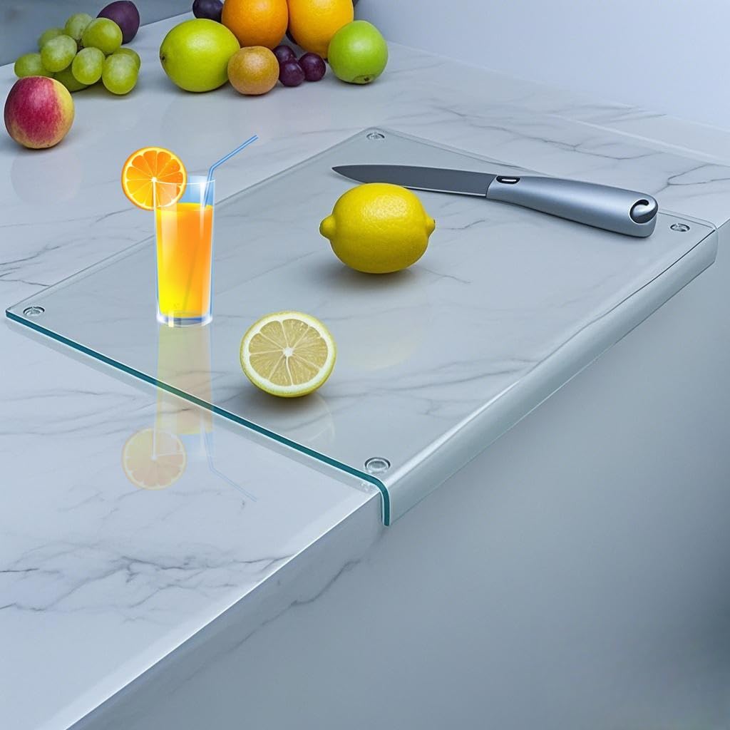 Clear Tempered Glass Cutting Board for kitchen Counter with Lip,Scratch-Resistant,Non-Slip,Glass Countertop Cutting Board,Kitchen Counter Protector Mat（17x13" Clear）
