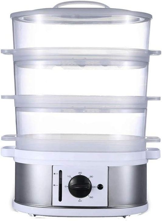 Electric Food Steamer, Vegetable Steamer 3 Layers Stackable Baskets with Timer, Diameter 32cm Blue