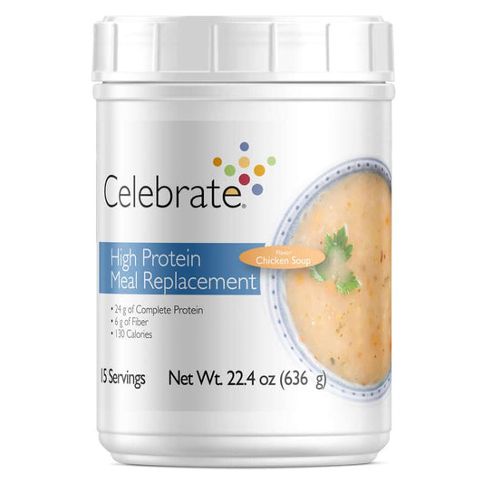 Celebrate Vitamins High Protein Meal Replacement Shake, 24 g Protein Powder, 6 g of Fiber, For Post-Bariatric Surgery Patients, Chicken Soup, 15 servings