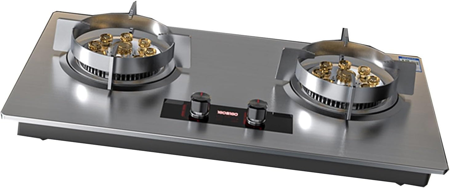 Double-burner Gas Stove,8.5kw High-fire Frying Stove Head,Stainless Steel with Timing Function,Suitable for Home and Outdoor Use(LPG)