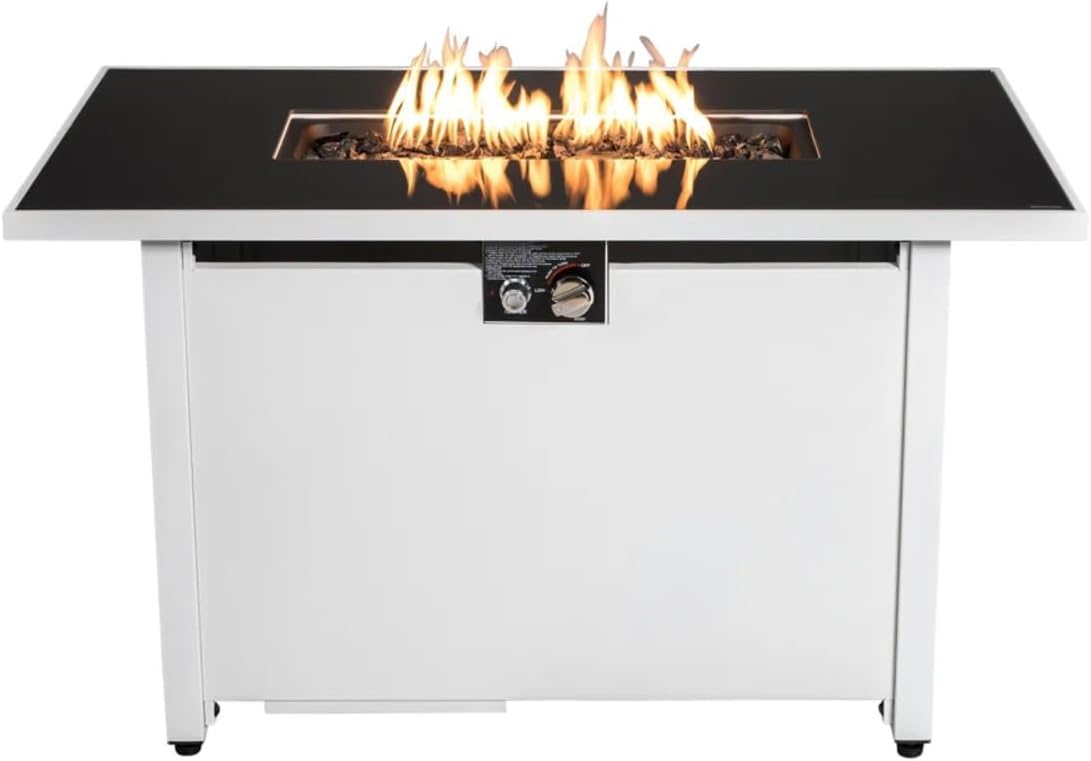 43" Rectangular Propane Fire Pit Table - 50,000 BTU Outdoor Patio Heater with Hidden Tank Storage, Lava Rocks & Cover, Steel Construction for Deck, Backyard