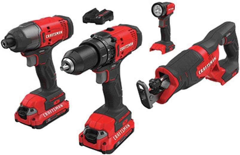 Craftsman CMCK400D2R 20V Lithium-Ion Cordless 4-Tool Combo Kit (2 Ah) (Renewed)
