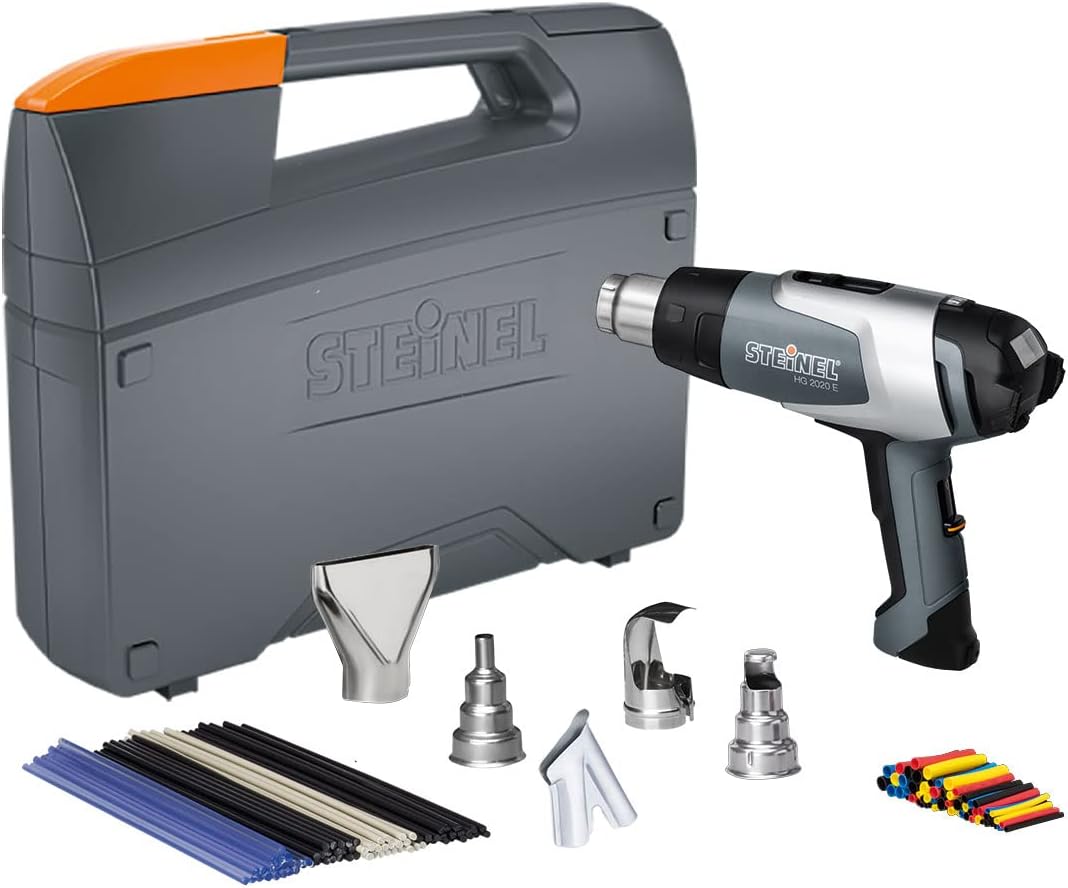 Steinel HL 2020 E Silver Kit - incl. Heat Tool with LCD-Display and Variable Temperature, hot air Gun Set for desoldering, Welding Plastics, evenly Drying Filler, Stripping Paint