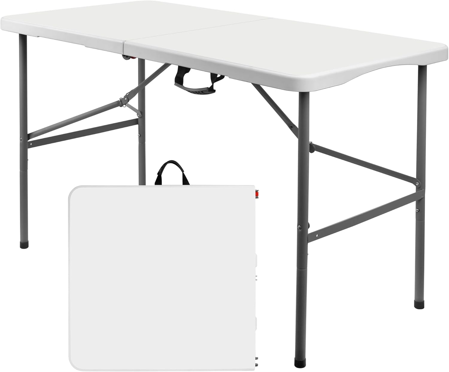 WGCTEK 4 ft Plastic Folding Table with Carrying Handle, Straight Legs for Camping, Wedding, Kitchen, Beach - White