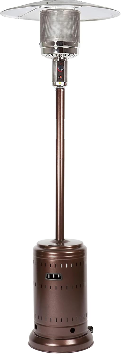 Fire Sense 60485 All Seasons Patio Heater With Wheels 46,000 BTU Output Electronic Ignition System Portable Outdoor Propane Heater Patio Heater – Hammered Bronze