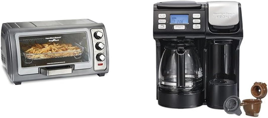 Hamilton Beach Toaster Oven Air Fryer Combo with Large Capacity, Fits 6 Slices or 12” Pizza & FlexBrew Trio 2-Way Coffee Maker, Compatible with K-Cup Pods or Grounds
