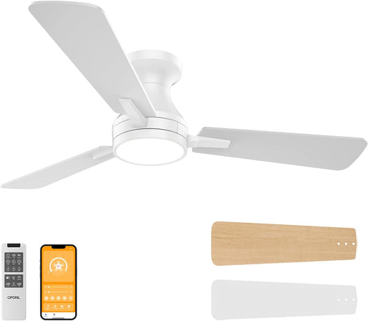 OPONL 42 Inch White Ceiling Fan with Light with Remote Control, Large Air Volume, modern ceiling fan with light for Bedroom Kitchen Dining room Patio