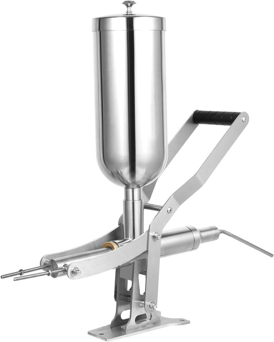 ​5L Manual Donut Filler Machine - Stainless Steel Jelly Cream Injector with 4 Nozzles, for Churros/Doughnuts/Bakery, Commercial Kitchen Food Injector