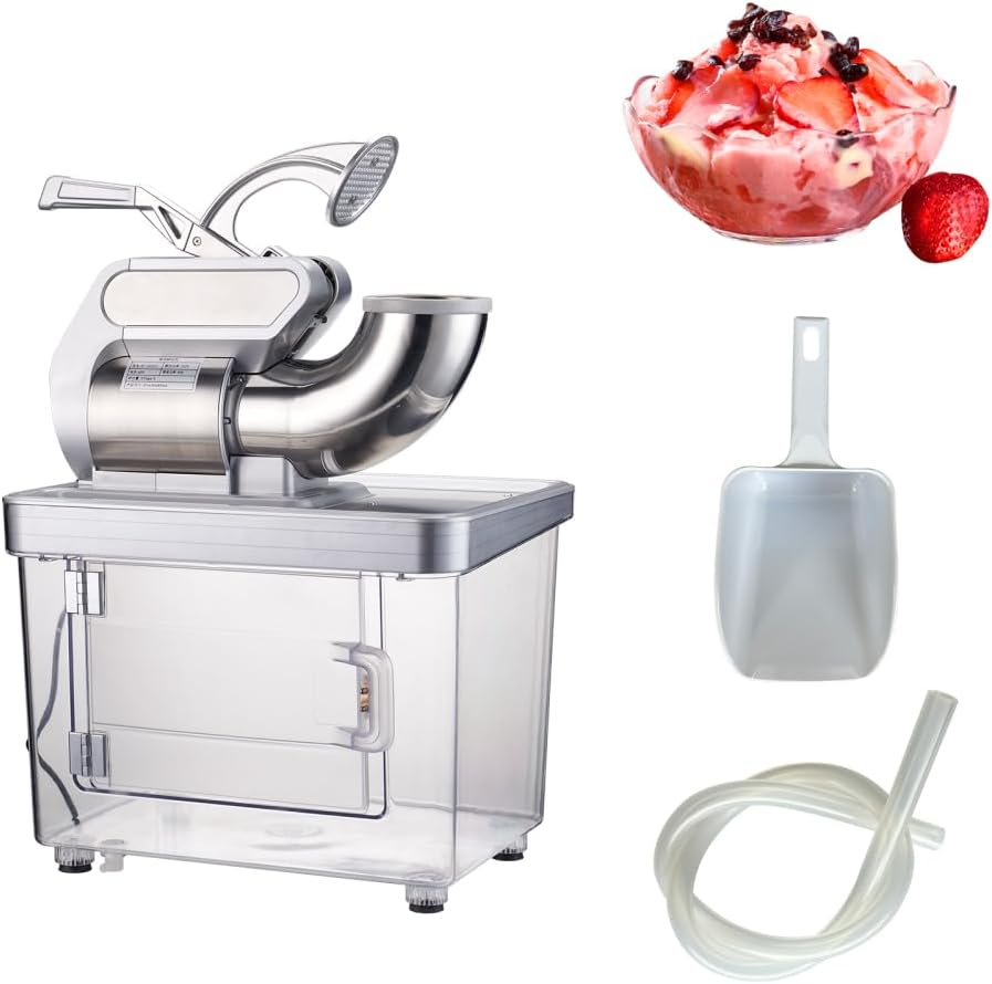 Chic Muse 661LBS\/H Commercial Ice Crusher, 350W Electric Snow Cone Machine with 4 Blades, Stainless Steel Shaved Ice Machine with 38L Ice Storage Box for Restaurants, Bars, Home