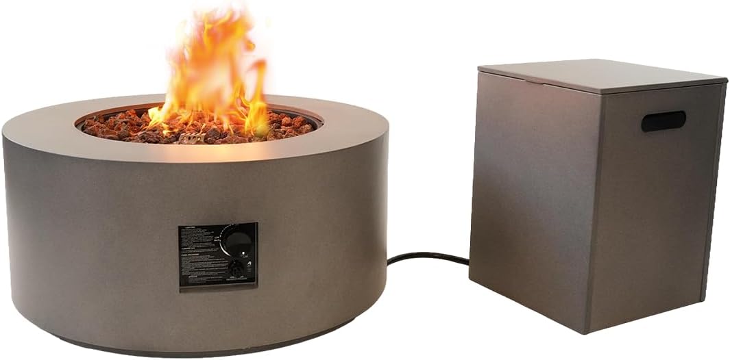 32" Fyround Steel Fire Pit Table,Round Propane Fire Table with Waterproof Cover & Lava Rocks.