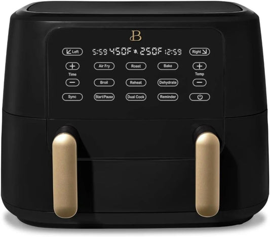 Beautiful 9 QT TriZone Air Fryer \u2013 Dual Zone or Single Basket, Touch Display, 1700W, 6 Functions, Nonstick, Dishwasher Safe (Black Sesame)
