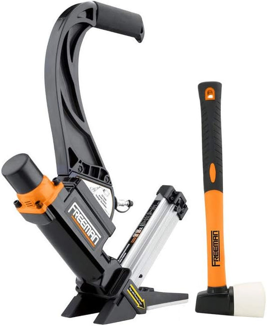 Freeman P50LSLW Lightweight Pneumatic 2-in-1 15.5-Gauge and 16-Gauge 2" Flooring Nailer / Stapler with Flooring Mallet and Interchangeable Base Plates