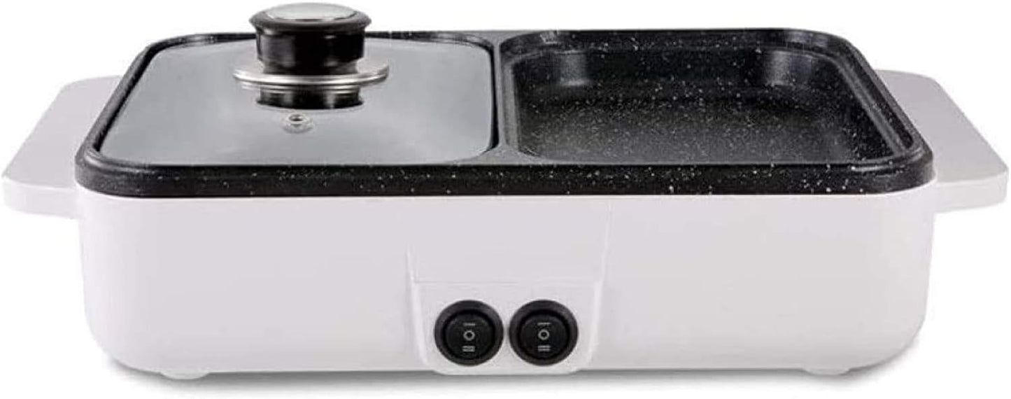 2-in-1 Electric BBQ Cooking Pot Aluminum Double Partition Knob Adjustable Temperature Frying