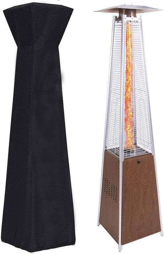 48,000 BTU Propane Patio Heater – 360° Radiant Heat, Wheels & Auto Tilt-Off Safety, Glass Flame Design for Backyard, Party & Outdoor Use