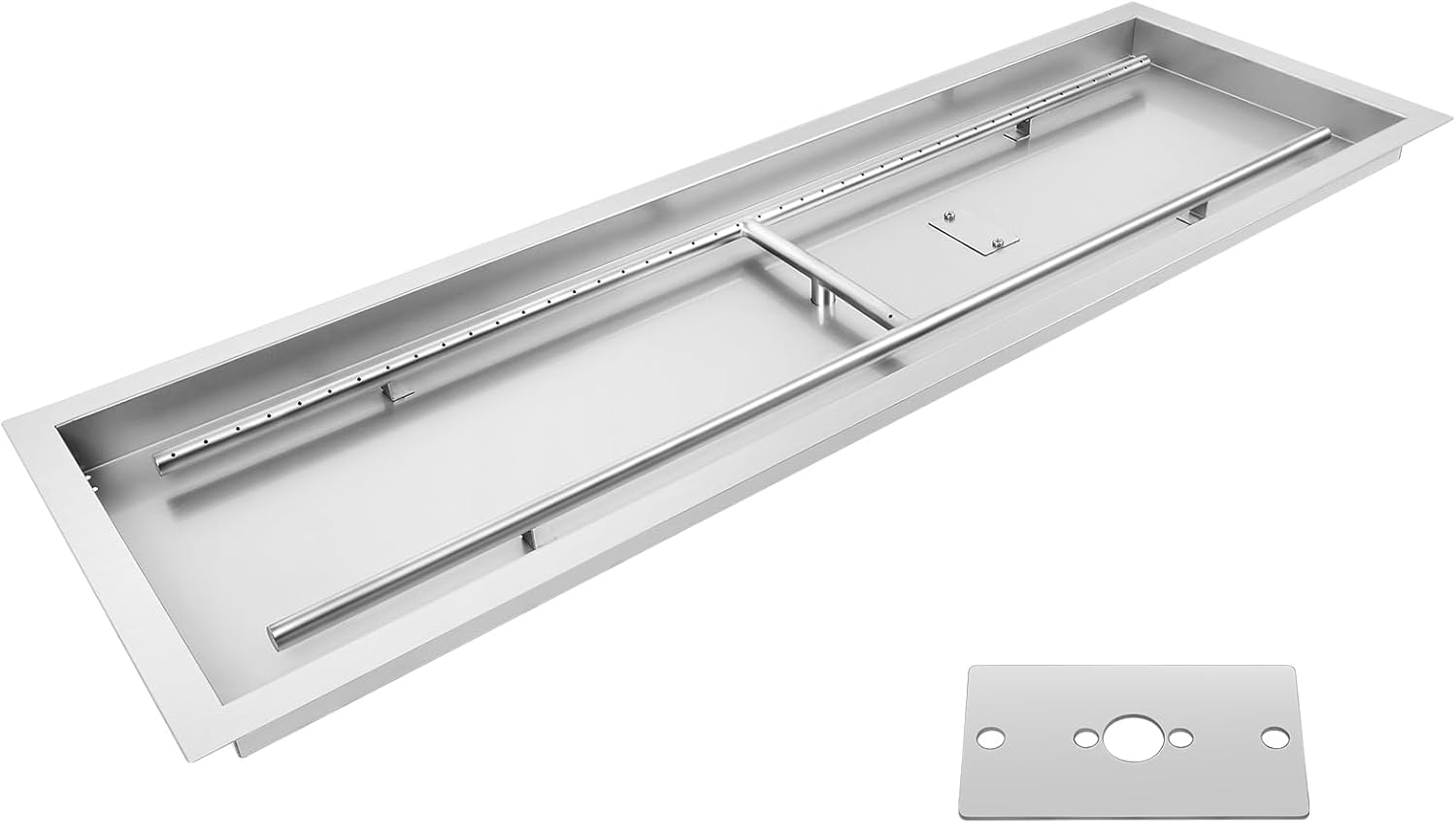 FAHKNS 48" x 14" Stainless Steel Drop-in Fire Pit Pan, Rectangle Fire Pit H-Burner Pan, Propane Gas Fire Pan BTU 185,000 Max, for Indoor or Outdoor Use