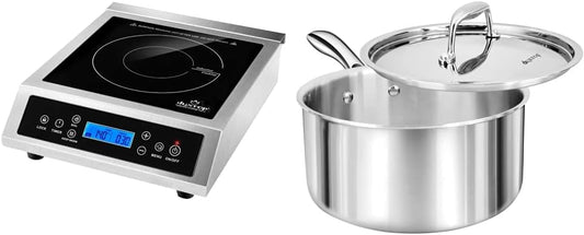 Duxtop Professional Portable Induction Cooktop (P961LS/BT-C35-D) and Whole-Clad Tri-Ply Stainless Steel Saucepan Set