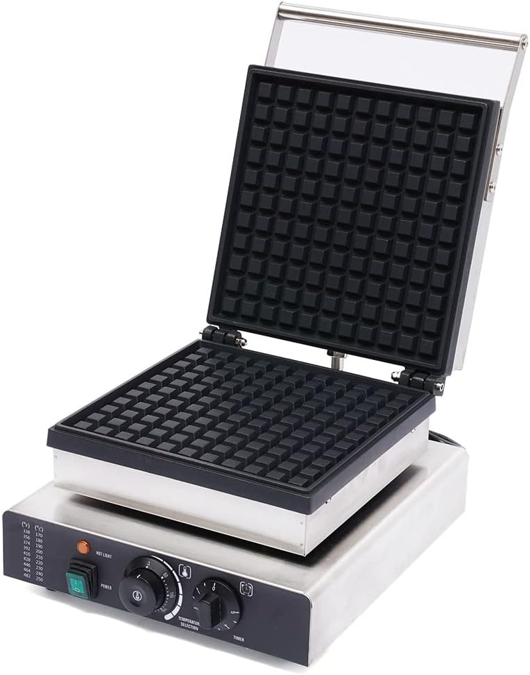 Waffle Making Machine, 110V 2000W Commercial Square Shaped Waffle Maker Electric Stainless Steel Rotatable Double-Head Heating Waffle Making for Tea Shops, Snack Bars, Dessert Shops (Square)