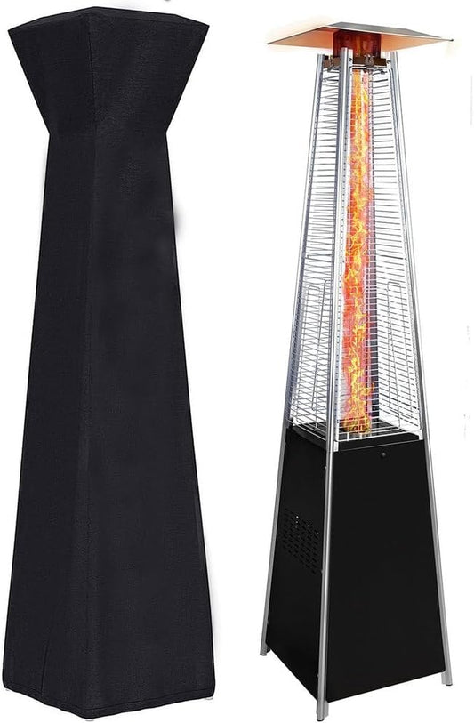 Patio Heater, 48,000 BTU Pyramid Propane Outdoor Heater with Glass Tube Flame, Wheels & Protective Cover, One-Touch Ignition, Safety Shut-Off – Backyard, Patio, Garden, Porch