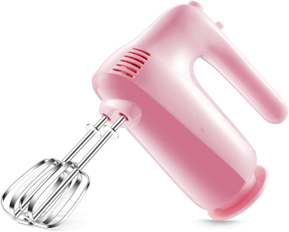 Egg Beater,Electric Hand Mixer Whisk with Stainless Steel Attachments,Includes; Beaters for Kitchen 5-Speed Settings Whisks-Pink