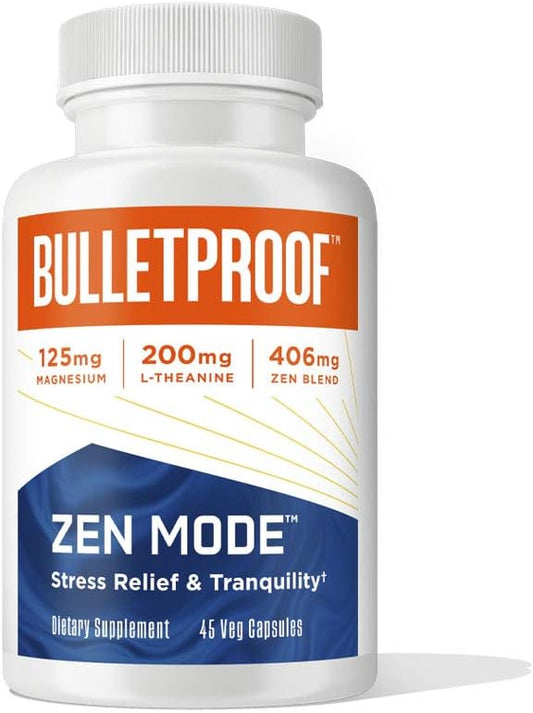 Bulletproof Zen Mode Stress Relief and Tranquility Capsules, 45 Count, Supplement for Calm and Relaxation