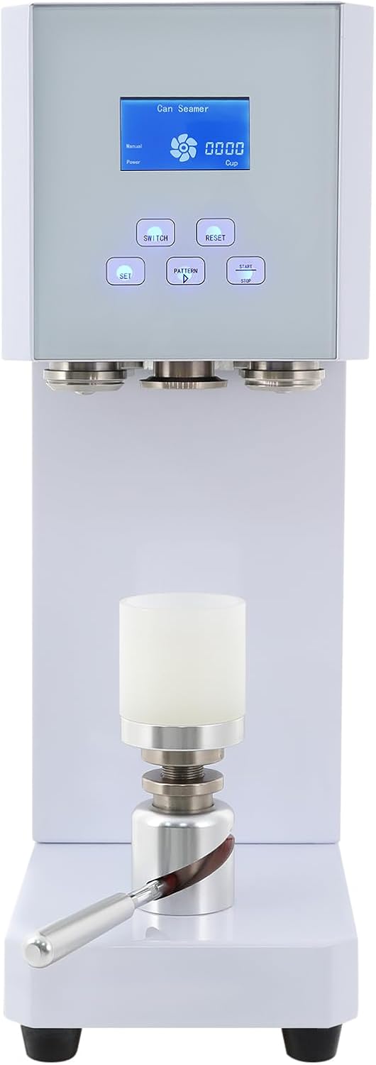 Liffshsy Cup Sealing Machine, Semi-Automatic Beverage Seal Machine Milk Tea Drink Bottle Sealer with LED Display, Electric Can Sealing Machine for Homes Bars Cafes, White\/Black (White)