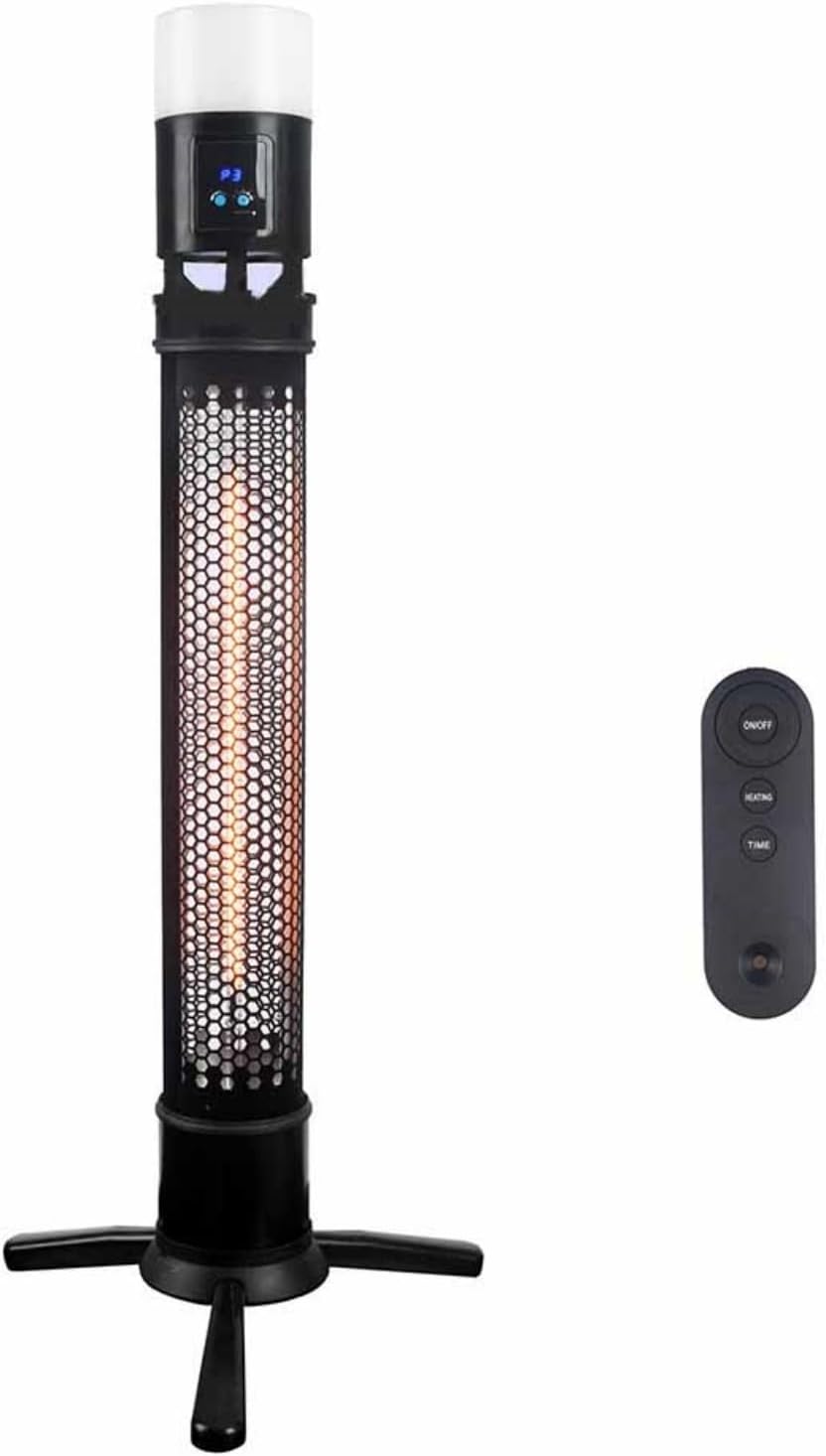 1500W Portable Patio Heater, Electric Garden Heater, Standing Heater with Remote Control, 360° All-Round Heating, 3 Levels, Aluminum Garage Heater for Restaurant, Patio, Backyard