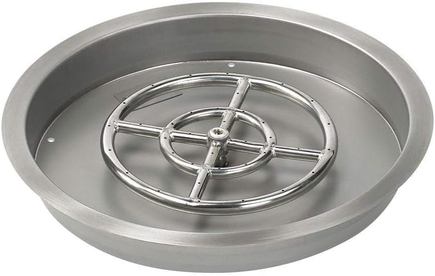 Golden Flame 25" Round Drop-In Fire Pit Pan w/ Installed 18” Round Stainless-Steel Fire Ring Burner - Weatherproof, Whistle-Free Set for Patio & Backyard