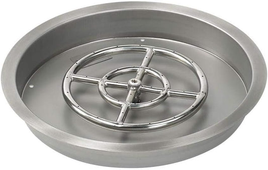 Golden Flame 25" Round Drop-In Fire Pit Pan w/ Installed 18” Round Stainless-Steel Fire Ring Burner - Weatherproof, Whistle-Free Set for Patio & Backyard
