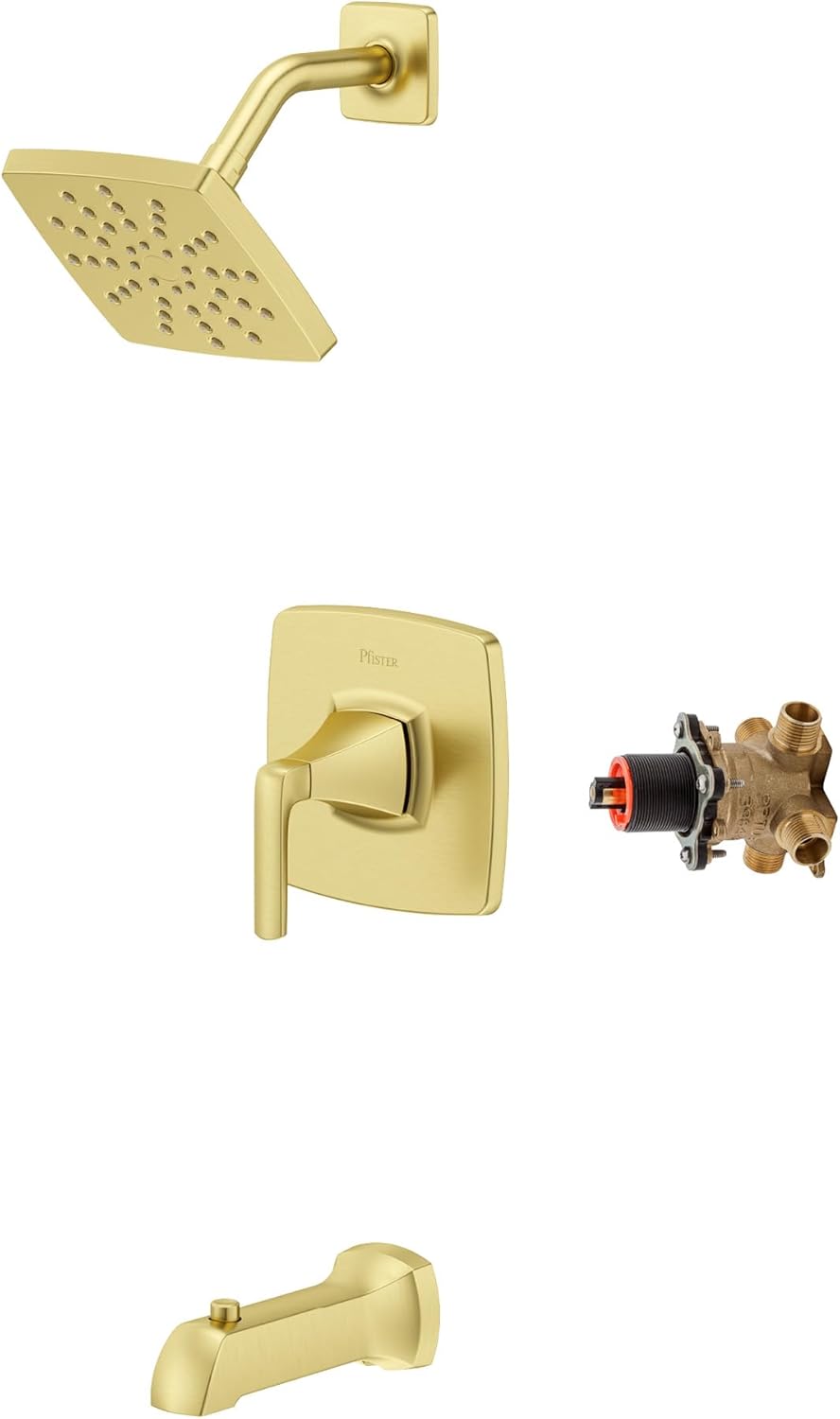 Pfister Bruxie Tub & Shower Trim Kit, Valve and Cartridge Included, 1-Handle, Brushed Gold Finish, 8P8WS2BIESBG