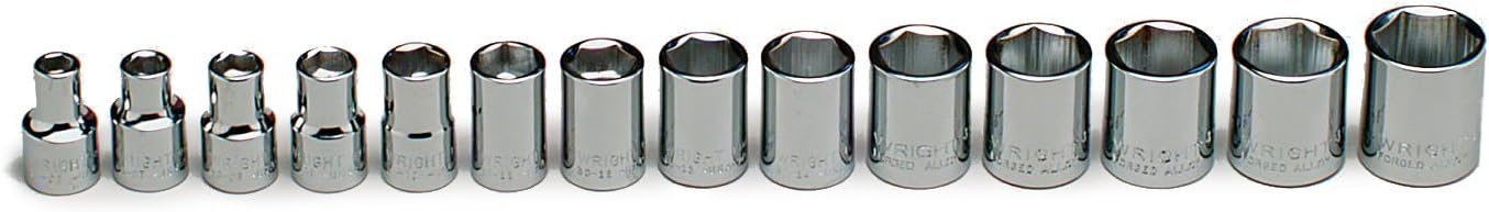 Wright Tool 354 3/8" Drive 6-Point Standard Metric Socket Set, 14-Piece | Sizes 6–19 mm, Chrome Finish, with Rails & Clips Made in USA