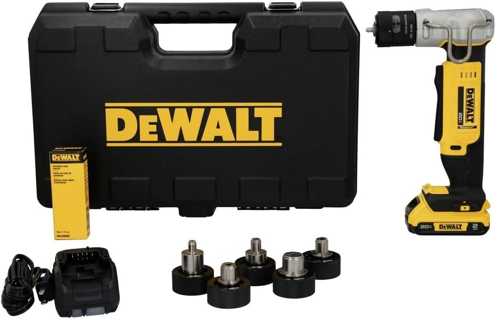 DEWALT 20V MAX Copper Swaging Tool Kit with Battery, Charger, and 6 Expansion Heads 3/8 in., 1/2 in., 5/8 in., 3/4 in., 7/8 in, and 1-1/8 in (DCE450D1)