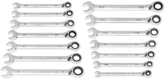 GEARWRENCH 14 Piece 90-Tooth 12 Point SAE Reversible Ratcheting Wrench Set with Wrench Roll | 86661