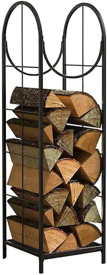 Outdoor Indoor Fireplace Screen and Firewood Rack, Steel Log Stacking Aid, Anthracite Wood Pile Shelf, 33 x 120cm for Efficient Firewood Organization