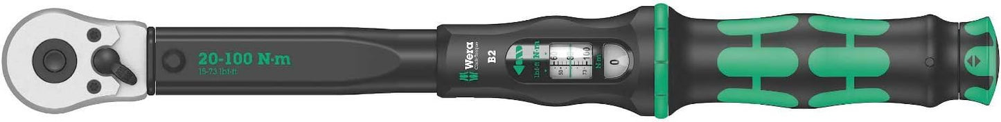 Wera - 5075611001 "Click-Torque B 2 torque wrench with reversible ratchet, 3\/8"" x 20-100 Nm", black\/green