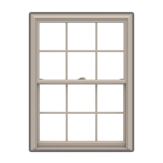 Pella 150 Series 23-1/2-in x 37-1/2-in Fossil Fossil Vinyl Replacement Double Hung Window Low-E argon Double Pane Glass with Grids (Full Screen Included)