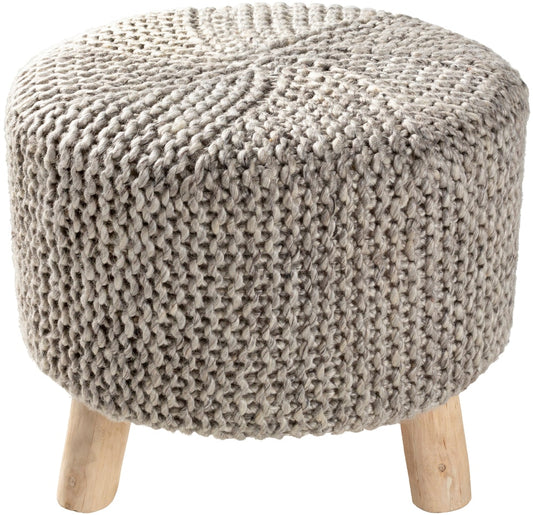 Surya Prado Scandinavian Gray, Charcoal, Cream Wool Round Ottoman