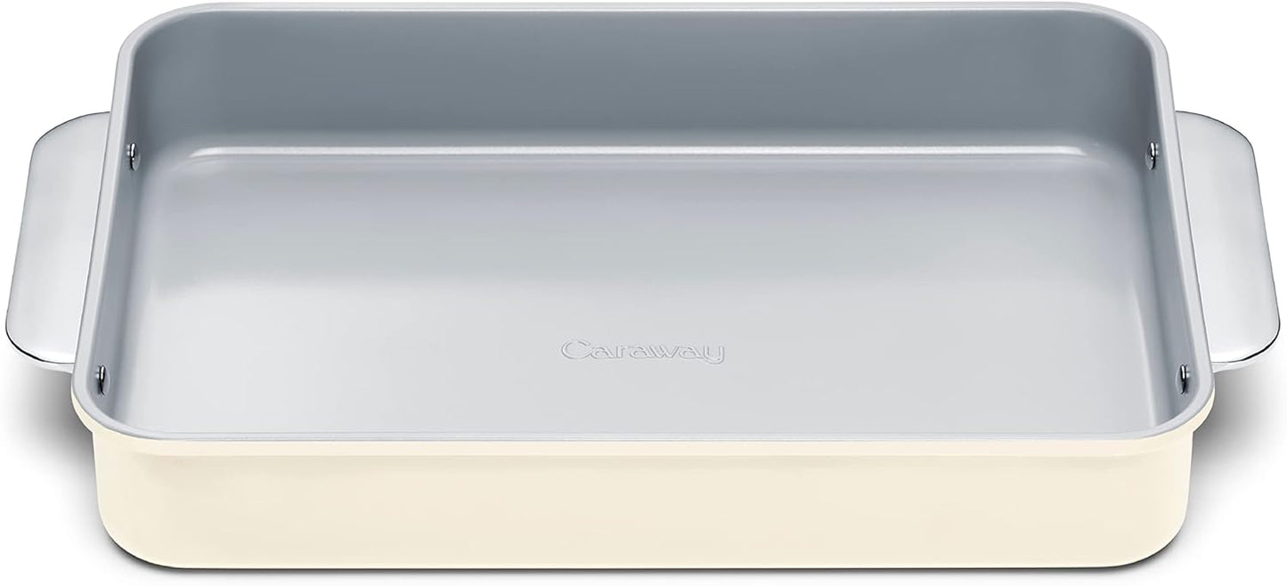 Caraway Non-Stick Ceramic 9\u201Dx13\u201D Rectangle Pan - Naturally Slick Ceramic Coating - Non-Toxic, PTFE & PFOA Free - Perfect for Brownies, Lasagnas, and More - Cream