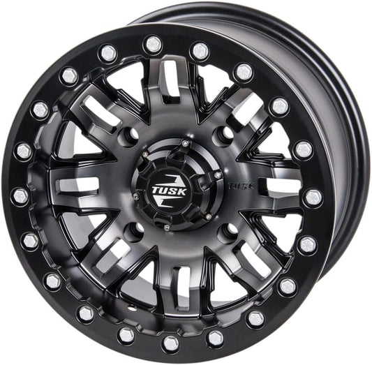 TUSK 4/156 Teton Beadlock Wheel 14x7 5.0 + 2.0 Gun Metal/Black Compatible with Polaris RZR XP Turbo EPS 2016-2021