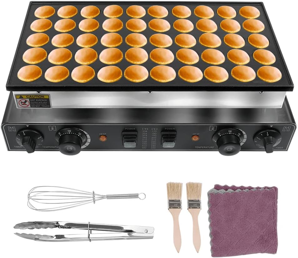 ZXMOTO 50 Holes Mini Dutch Pancake Maker 110V 1700W Commercial Electric Non-Stick Waffle Maker Machine Poffertje Maker 1.8'' Poffertjes for Commercial and Home Use - Dual Temperature Control