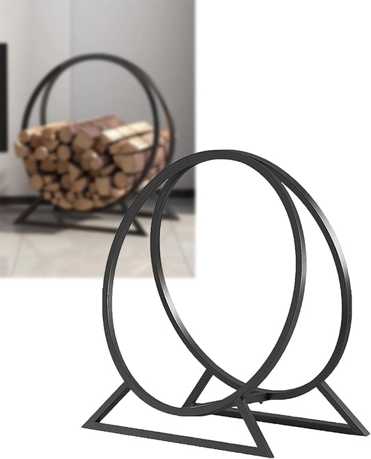 Firewood Rack Log Hoop, Round Tubular Steel Firewood Storage Stand Wood Racks for Outdoor Indoor, Wood Stove Fireplace Log Holder Lumber Stacker