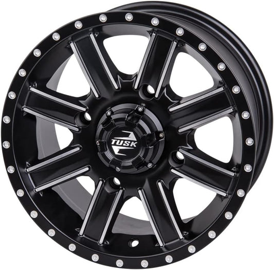 TUSK 4/156 Cascade Wheel 14x7 5.0 + 2.0 Machined/Black Compatible with Polaris RZR XP 4 1000 2014-2021