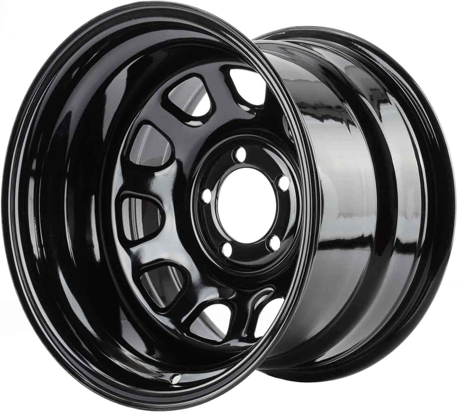 JEGS D Window Wheel | 15” x 10” | 5 x 4.5” Wheel Bolt Pattern Spacing | -39 mm Offset | 4” Backspacing | Powder Coated Black Steel | 3.27” Center Bore